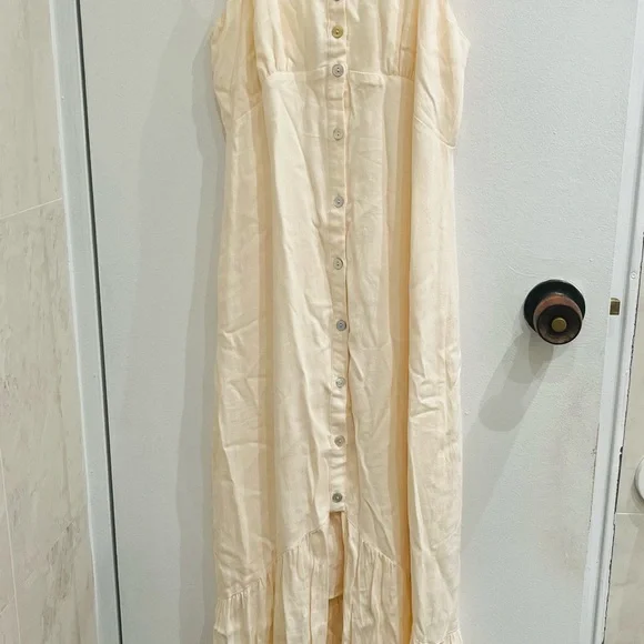 Ivory buttoned high-slit maxi dress - Picture 2 of 8